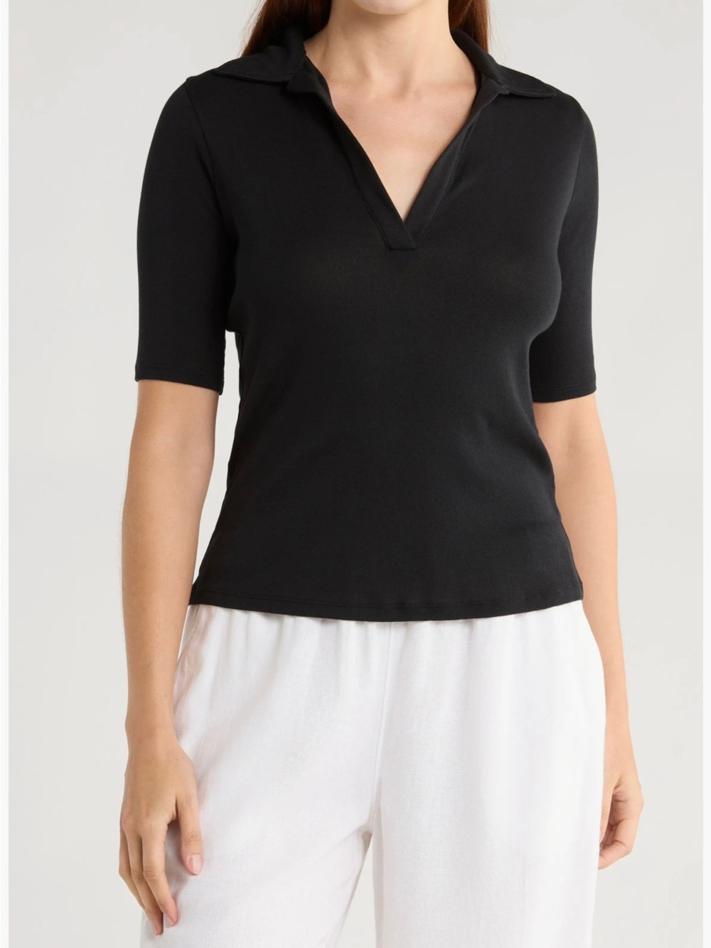 Vince Pima Cotton/Modal Elbow-Sleeve Polo – Size Large